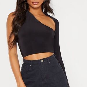 Pretty Little Thing Black Asymmetrical Crop Top